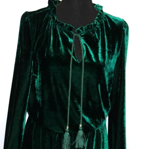 LISTICLE Green Velvet Ruffle Pleated Dress - Picture 3 of 13